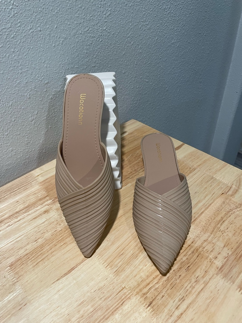 Taupe Pointed-Toe Slip-On Mules